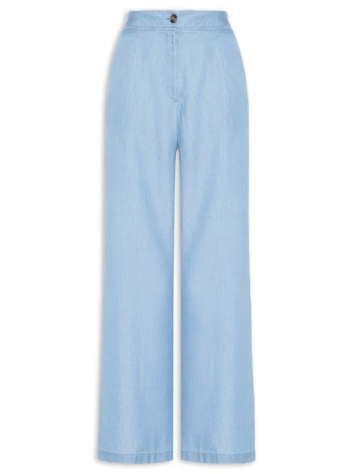 Calça Feminina Ampla Com Pregas - Azul