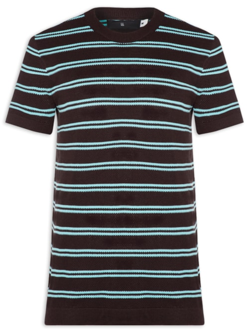 Camiseta Masculina Manga Curta Tricot Listra Urca - Marrom Camiseta Masculina Manga Curta Tricot Listra Urca - Marrom