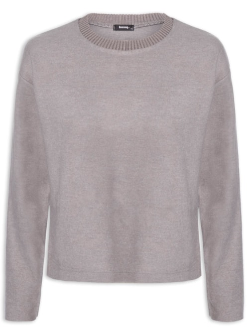 Blusa Feminina Malha Tricot Manga Longa Cinza