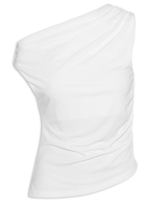 Blusa Feminina Drapeada Ombro Único Branco Blusa Feminina Drapeada Ombro Único Branco