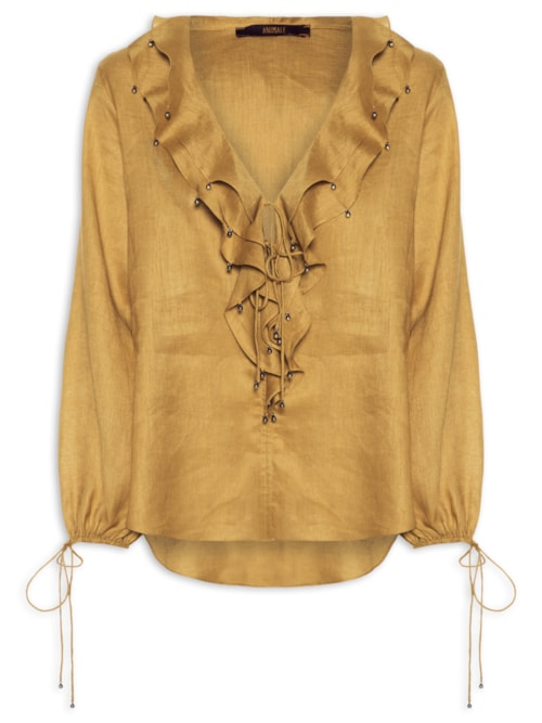 Blusa Feminina Babados em Linho - Amarelo