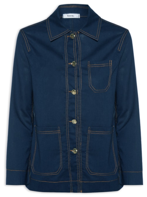 Camisa Feminina Linho com Bolsos Azul