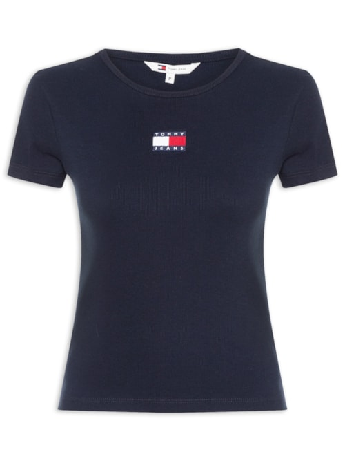 Camiseta Feminina Slim Badge Rib Tee - Azul