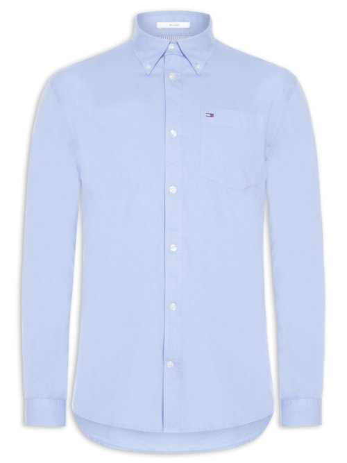 Camisa Masculina Casual Relaxed Fit Com Bolso - Azul