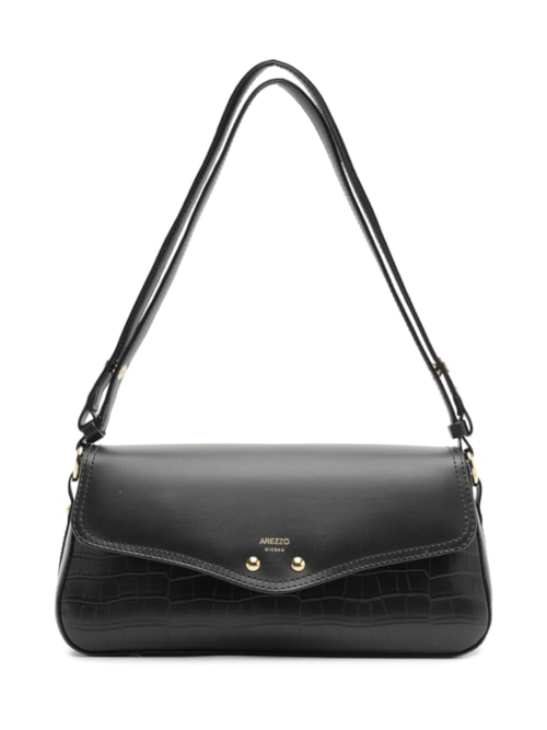 Bolsa Feminina Tiracolo Média Croco - Preto Bolsa Feminina Tiracolo Média Croco - Preto