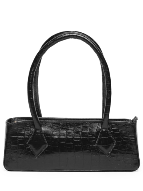 Bolsa Feminina Baguete Em Couro Croco - Preto