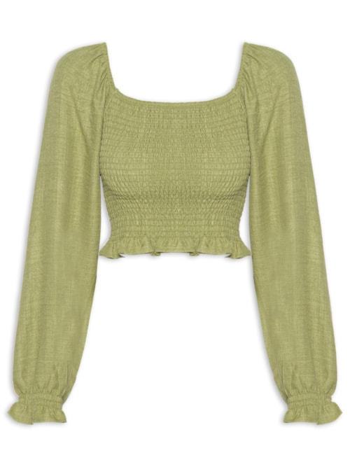 Blusa Feminina Manga Longa Com Lastex - Verde