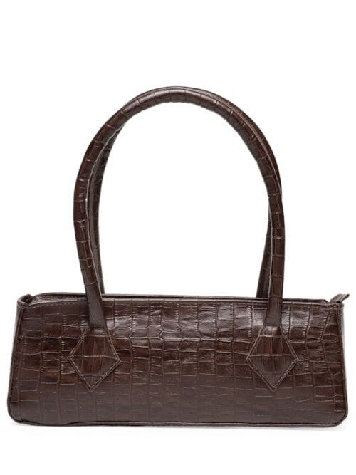 Bolsa Feminina Baguete Em Couro Croco - Marrom
