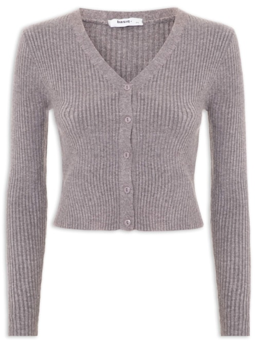 Cardigã Feminino Tricot Gola V - Cinza Cardigã Feminino Tricot Gola V - Cinza