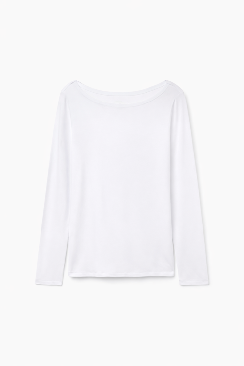 Blusa De Manga Comprida Com Decote Barco Em Micromodal - Branco Blusa De Manga Comprida Com Decote Barco Em Micromodal - Branco