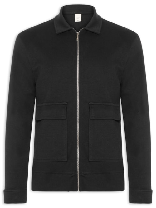 Jaqueta De Moletom Com Zíper Masculino - Preto