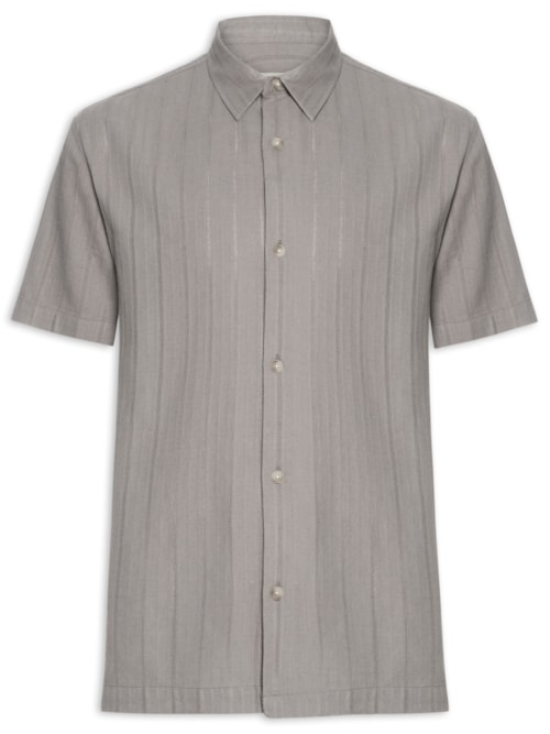 Camisa Casual Masculina Com Listras Texturizadas - Cinza Camisa Casual Masculina Com Listras Texturizadas - Cinza