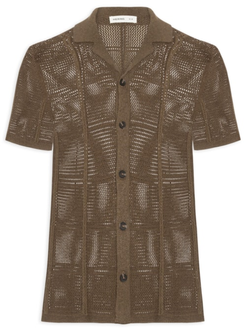Camisa Masculina em Tricô Texturizada - Marrom