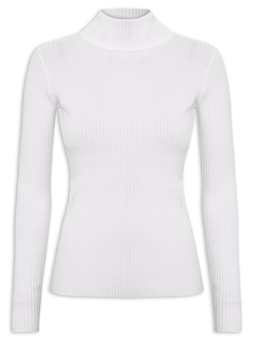 Suéter Feminino Tricot Canelado Gola Alta - Cinza Suéter Feminino Tricot Canelado Gola Alta - Cinza
