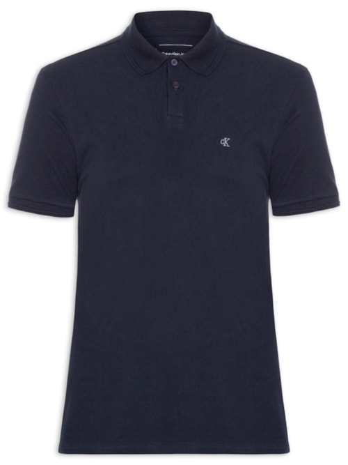 Polo Masculina Manga Curta Logo Bordado - Azul