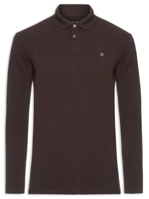 Polo Masculina Manga Longa Regular CK Bordado - Marrom