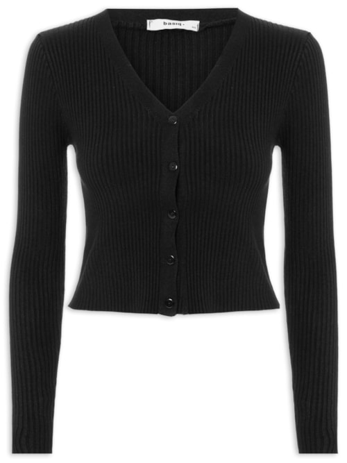 Cardigã Feminino Tricot Gola V - Preto
