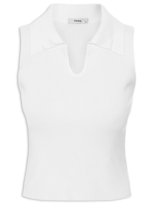 Regata Feminina Tricot Gola Polo - Branco Regata Feminina Tricot Gola Polo - Branco