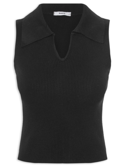 Regata Feminina Tricot Gola Polo - Preto Regata Feminina Tricot Gola Polo - Preto