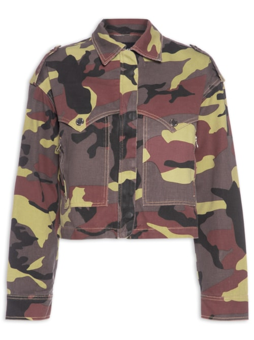 Jaqueta Feminina Sarja Camuflada - Verde Jaqueta Feminina Sarja Camuflada - Verde
