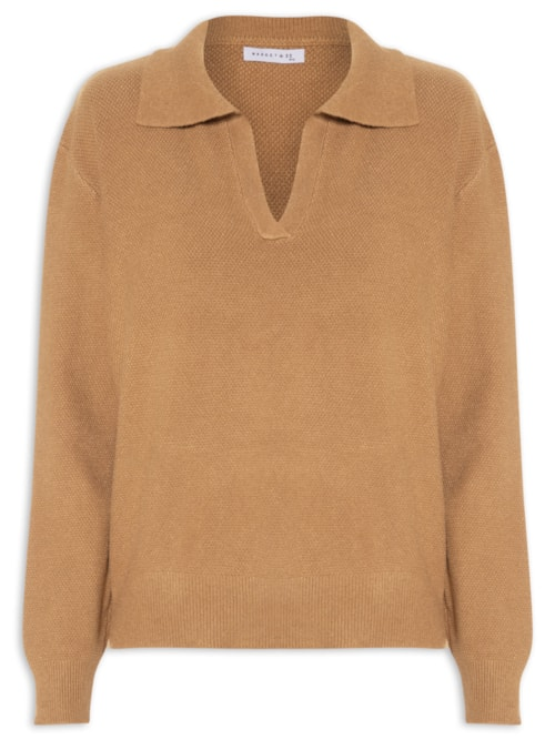 Suéter Feminino Em Tricot Com Gola Polo - Marrom