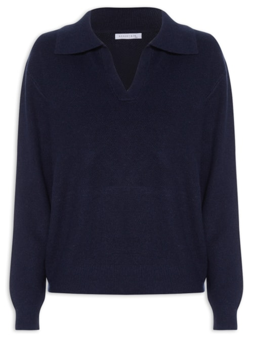 Suéter Feminino Em Tricot Com Gola Polo - Azul
