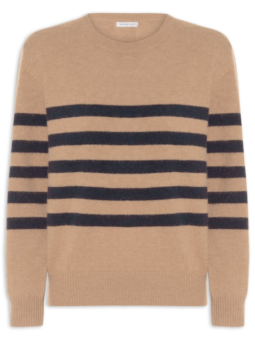 Suéter Listrado Feminino Em Tricot - Marrom Suéter Listrado Feminino Em Tricot - Marrom