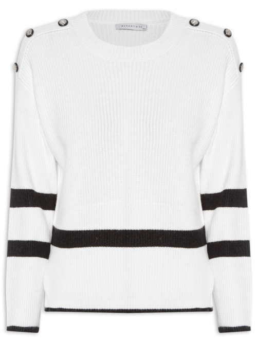 Suéter Feminino Bicolor Em Tricot - Branco