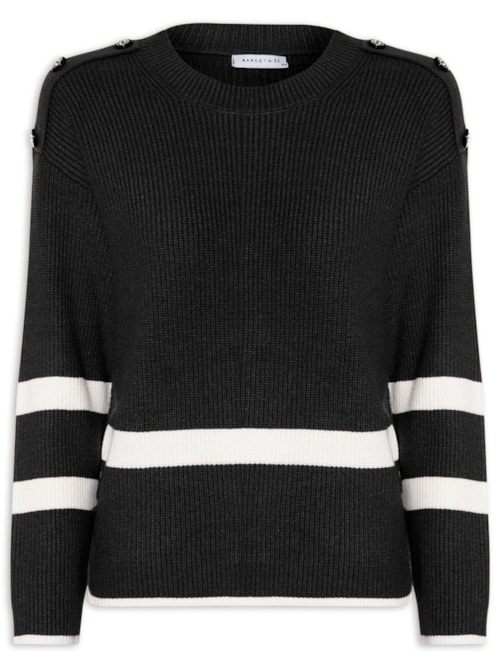 Suéter Feminino Bicolor Em Tricot - Preto