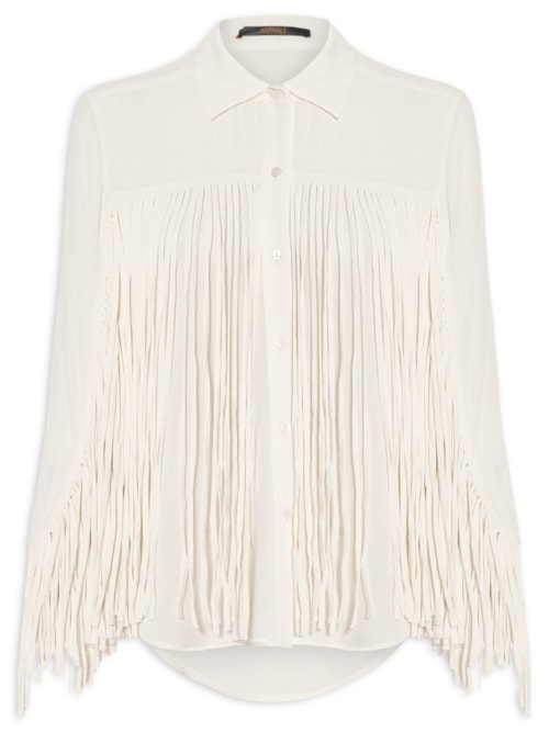 Camisa Feminina Georgette Com Franjas - Off White