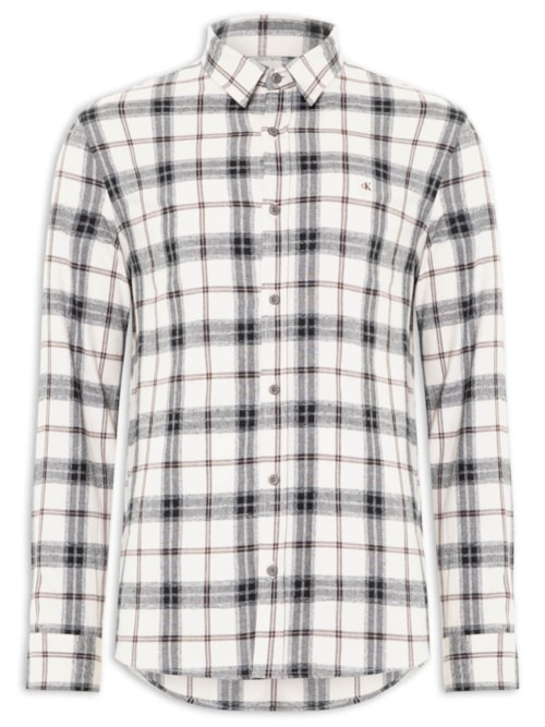 Camisa Masculina Manga Longa Overshirt Flanel Check - Branco
