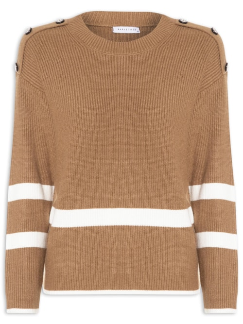 Suéter Feminino Bicolor Em Tricot - Marrom