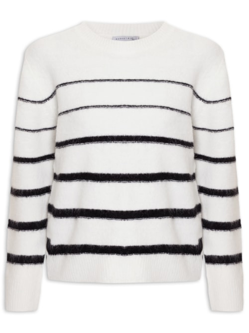Suéter Feminino Listrado Em Tricot - Off White