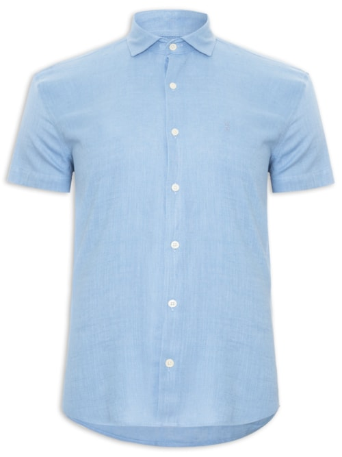 Camisa Masculina Manga Curta Linho Azul