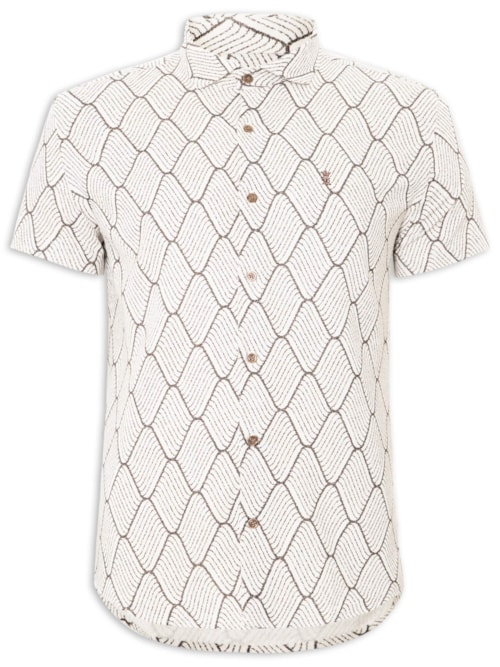 Camisa Masculina Manga Curta Rústica Waves Bege Camisa Masculina Manga Curta Rústica Waves Bege