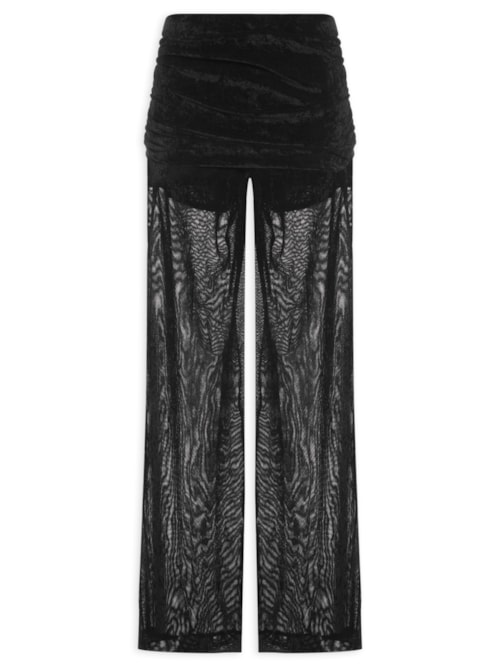 Calça Flare Pala Franzida Tule Veludo Preto