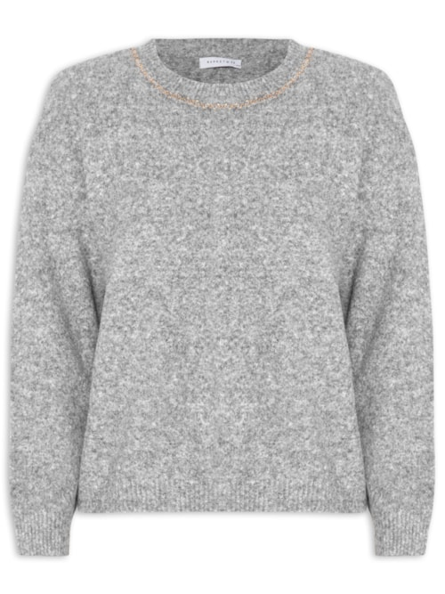 Suéter Feminino Em Tricot Com Detalhe Corrente - Cinza