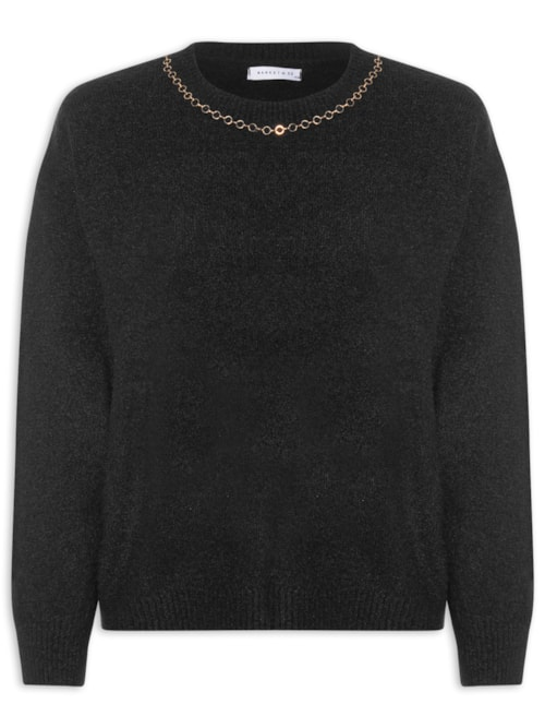 Suéter Feminino Em Tricot Com Detalhe Corrente - Preto
