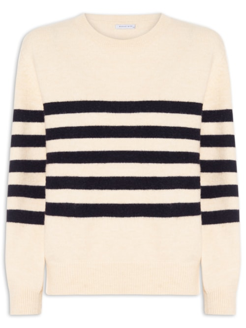 Suéter Listrado Feminino Em Tricot - Bege Suéter Listrado Feminino Em Tricot - Bege