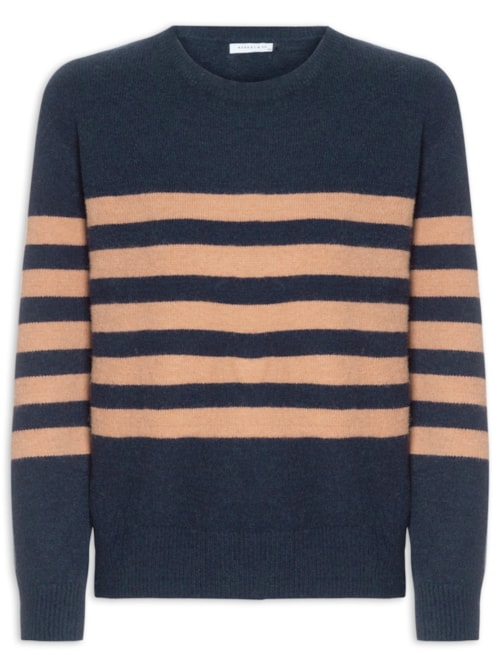 Suéter Listrado Feminino Em Tricot - Azul Suéter Listrado Feminino Em Tricot - Azul