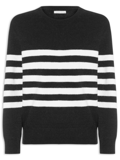 Suéter Listrado Feminino Em Tricot - Preto Suéter Listrado Feminino Em Tricot - Preto
