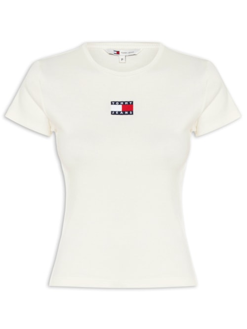 Camiseta Feminina Manga Curta Slim Badge Rib Tee - Off White Camiseta Feminina Manga Curta Slim Badge Rib Tee - Off White