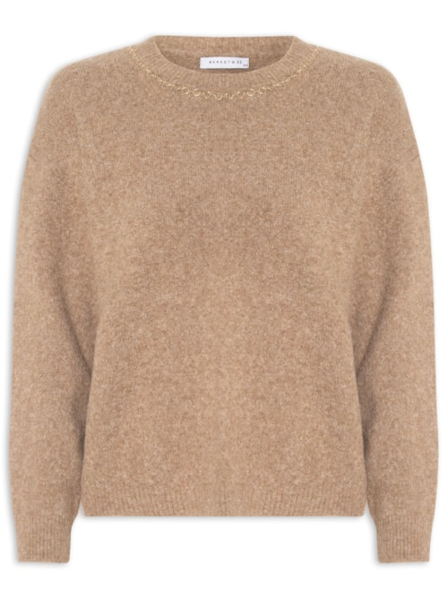 Suéter Feminino Em Tricot Com Detalhe Corrente - Marrom Suéter Feminino Em Tricot Com Detalhe Corrente - Marrom
