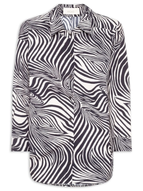 Camisa Feminina Meg Animal Print Zebra - Preto Camisa Feminina Meg Animal Print Zebra - Preto