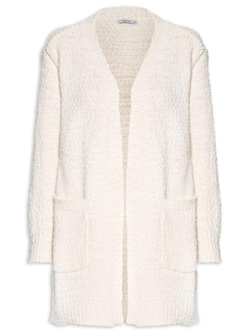 Cardigã Feminino Tricot Texturizado Alongado - Branco