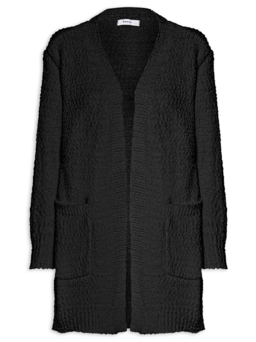 Cardigã Feminino Tricot Texturizado Alongado - Preto Cardigã Feminino Tricot Texturizado Alongado - Preto