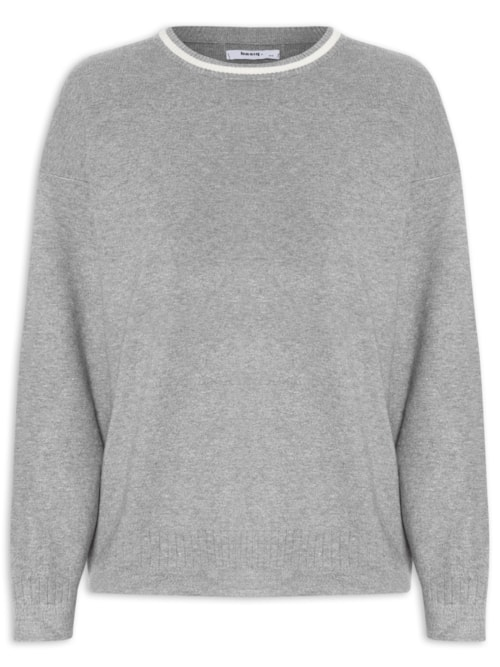 Suéter Feminino Bicolor Em Tricot - Cinza