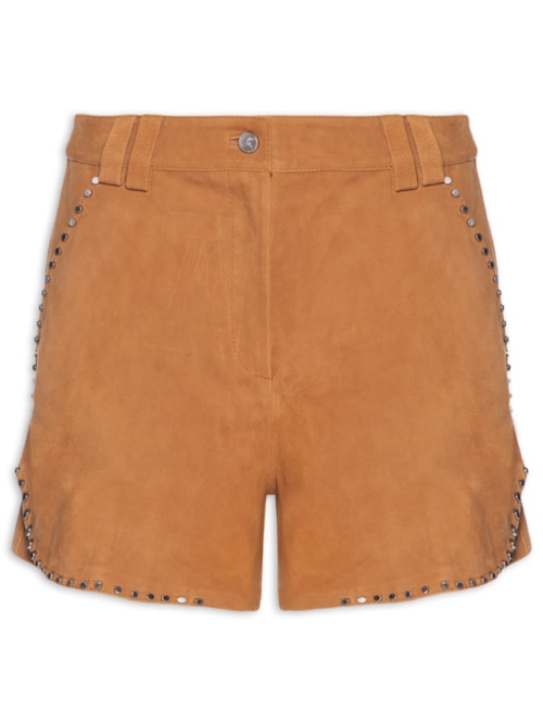 Short Feminino De Suede Com Tachas - Marrom