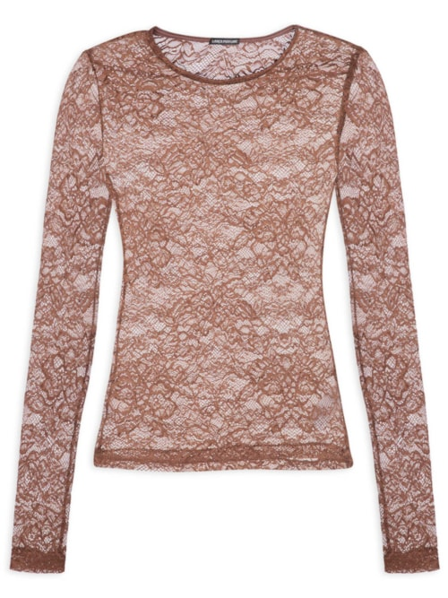 Blusa Feminina Manga Longa De Renda - Marrom
