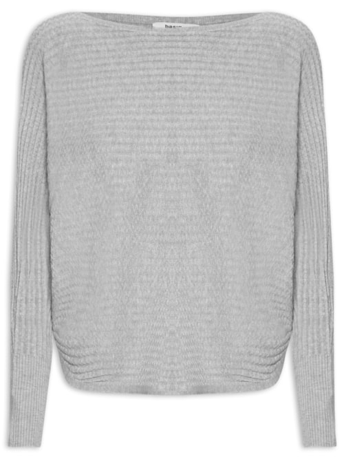 Suéter Feminino Tricot Oversized Texturizado - Cinza Suéter Feminino Tricot Oversized Texturizado - Cinza